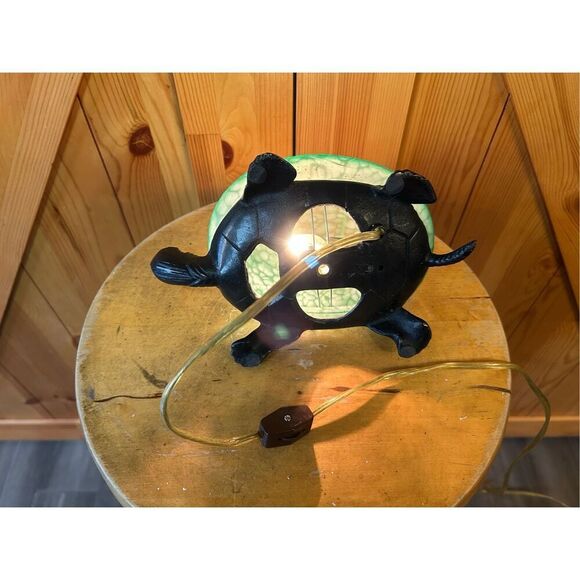 VTG Turtle Lamp Night Light Green Glass Tortoise Shell Cast Metal Corded Works ( - Picture 7 of 7